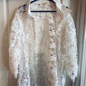 POL White Long Lace Top with Floral Pattern